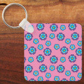 Blauw Violet roze bloemmotief Sleutelhanger (Voorkant)