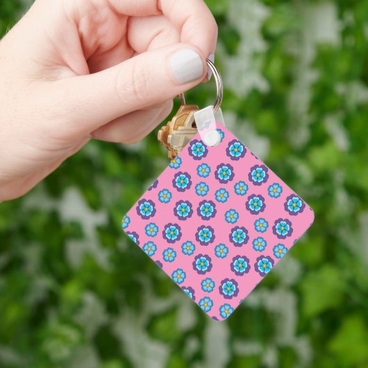 Blauw Violet roze bloemmotief Sleutelhanger (Hand)