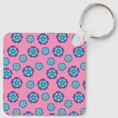 Blauw Violet roze bloemmotief Sleutelhanger (Achterkant)