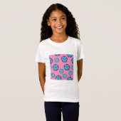 Blauw Violet roze bloemmotief T-shirt (Voorkant volledig)