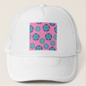 Blauw Violet roze bloemmotief Trucker Pet (Voorkant)