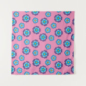 Blauw Violet roze bloemmotief Wandkleed (Voorkant (horizontaal))