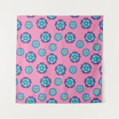 Blauw Violet roze bloemmotief Wandkleed (Voorkant)