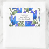 Blauw Violet Waterverf Bloemen Stampatroonlabels Rechthoekige Sticker (Tas)