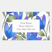 Blauw Violet Waterverf Bloemen Stampatroonlabels Rechthoekige Sticker (Voorkant)