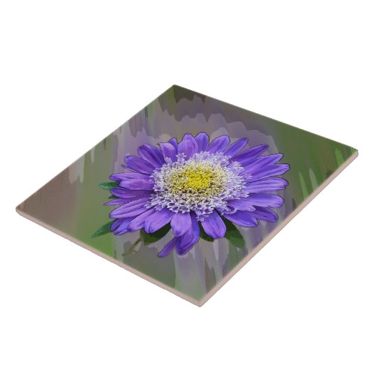 blauw violette bloem tegeltje (Zijkant)
