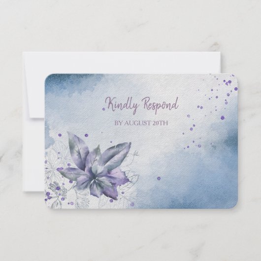 Blauw Violette Bloemige Moderne Menu Huwelijks RSV (Voorkant)