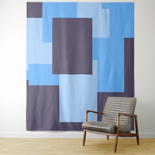 Blauw + Violette Rechthoek Patroon Tapestry Wandkleed (In situ)