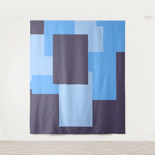 Blauw + Violette Rechthoek Patroon Tapestry Wandkleed (Voorkant)