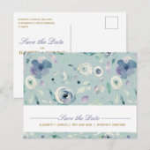 Blauw Violette Roos Waterverf Patroon Maatwerk Aankondigingskaart (Voorkant / Achterkant)