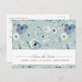 Blauw Violette Roos Waterverf Patroon Op Maat Aankondigingskaart (Voorkant / Achterkant)