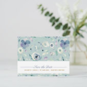 Blauw Violette Roos Waterverf Patroon Op Maat Aankondigingskaart (Staand voorkant)