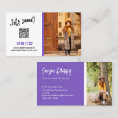 Blauw Violette Social Media Iconen QR Code Foto Visitekaartje (Voorkant / Achterkant)