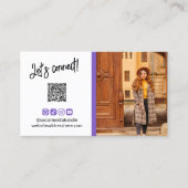 Blauw Violette Social Media Iconen QR Code Foto Visitekaartje (Voorkant)