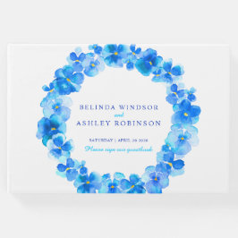 Blauw viooltje krans waterverf trouwgastenboek gastenboek