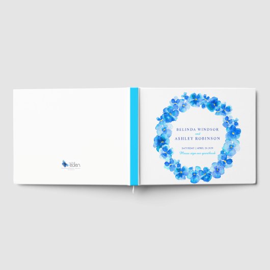 Blauw viooltje krans waterverf trouwgastenboek gastenboek (Volledig)