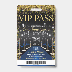 Blauw VIP-pas Hollywood Rode Loper Verjaardagsbadg Badge