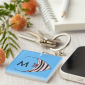 Blauw vis patroon monogram sleutelhanger (Voorkant Rechts)