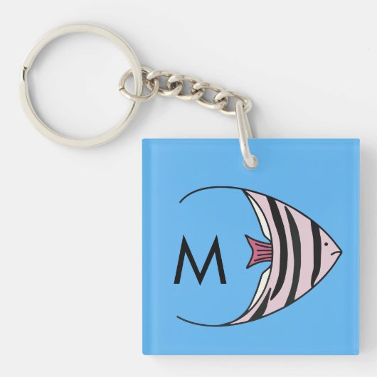 Blauw vis patroon monogram sleutelhanger (voorkant)
