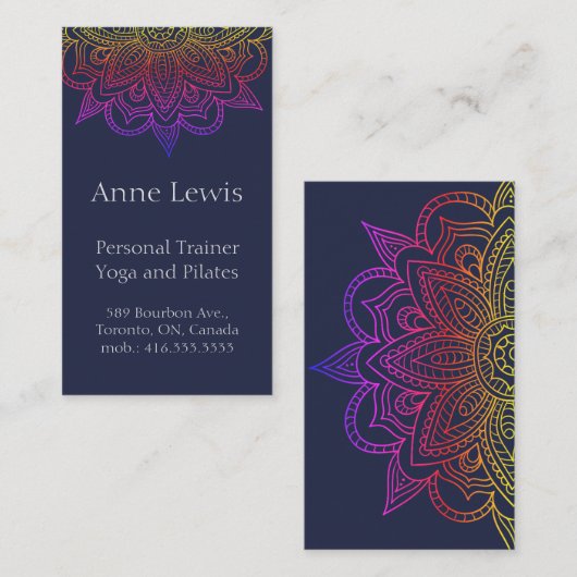 Blauw Visitekaartje met Bright Mandala (Voorkant / Achterkant)