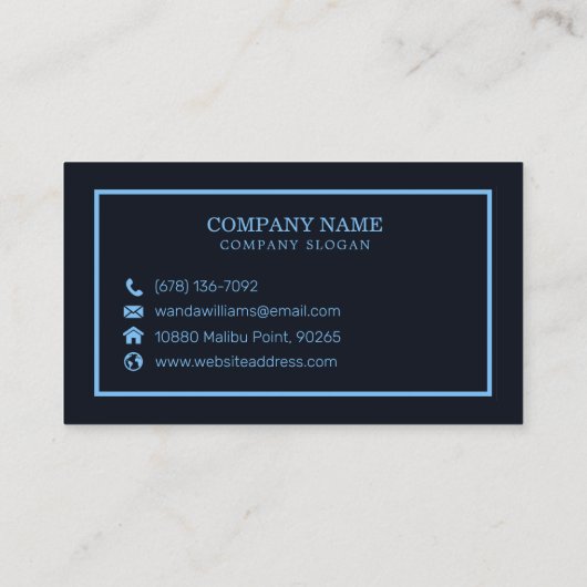 Blauw Visitekaartje met handgeschreven kalligrafie (Achterkant)