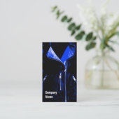 Blauw visitekaartje met leder (Staand voorkant)