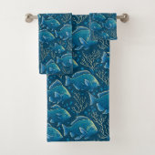 Blauw vispatroon bad handdoek (Insitu)