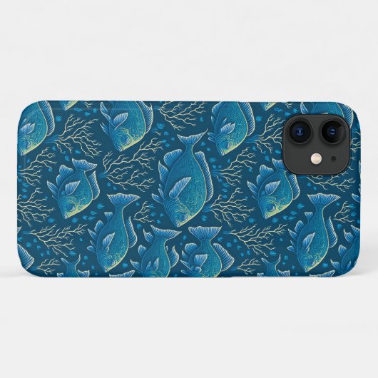 Blauw vispatroon Case-Mate iPhone case (Achterkant (horizontaal))