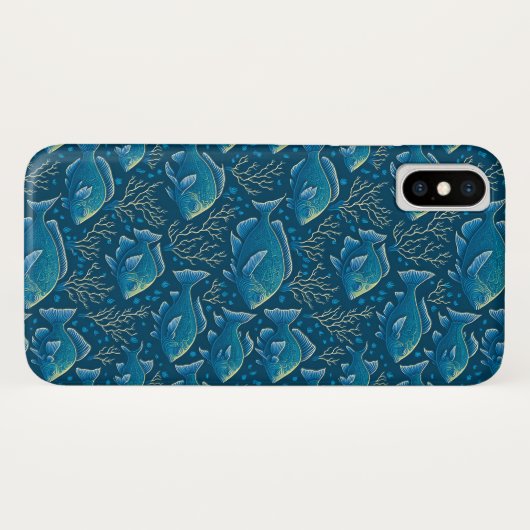 Blauw vispatroon Case-Mate iPhone case (Achterkant (horizontaal))