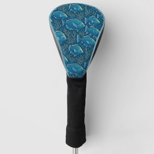 Blauw vispatroon golfheadcover (Voorkant)