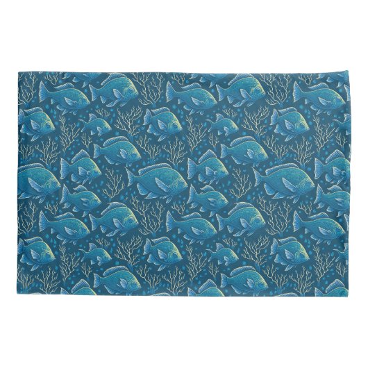 Blauw vispatroon kussensloop (Achterkant)