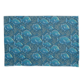 Blauw vispatroon kussensloop