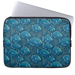 Blauw vispatroon laptop sleeve