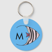 Blauw vispatroon monogram sleutelhanger (Voorkant)