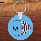 Blauw vispatroon monogram sleutelhanger (Voorkant)