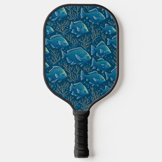 Blauw vispatroon pickleball paddle (Voorkant)