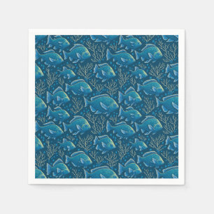 Blauw vispatroon servet