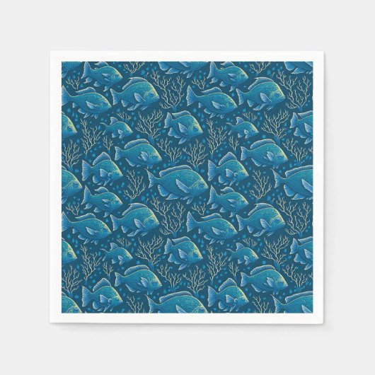 Blauw vispatroon servet (Voorkant)