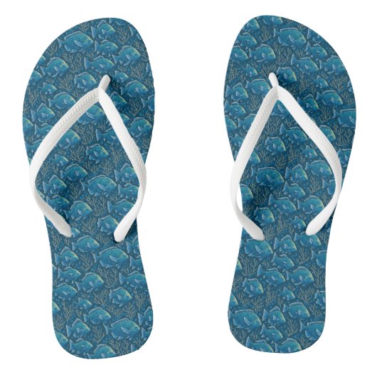 Blauw vispatroon teenslippers (Voetbed)
