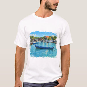 Blauw Vissersboot Kusthaven Heren T-shirt