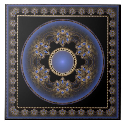 Blauw visueel fractaal omgevormd patroon tegeltje (Voorkant)