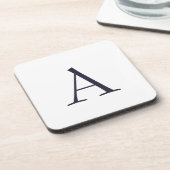 Blauw Vlak Elegant Modern Monogram Initiaal Bier Onderzetter (Linkerzijde)