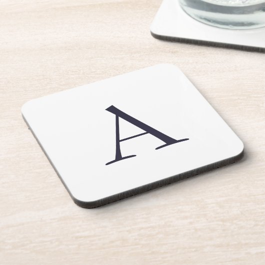 Blauw Vlak Elegant Modern Monogram Initiaal Bier Onderzetter (Linkerzijde)