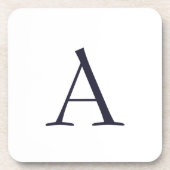 Blauw Vlak Elegant Modern Monogram Initiaal Bier Onderzetter (Voorkant)