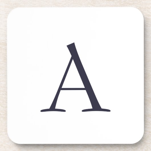 Blauw Vlak Elegant Modern Monogram Initiaal Bier Onderzetter (Voorkant)