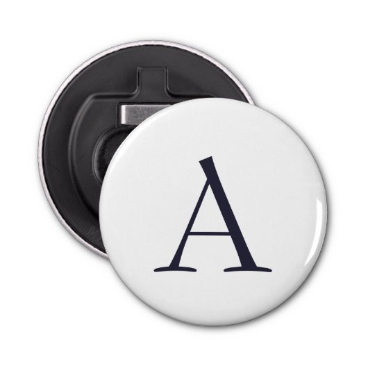 Blauw Vlak Elegant Modern Monogram Initiaal Button Flesopener (Voorkant)