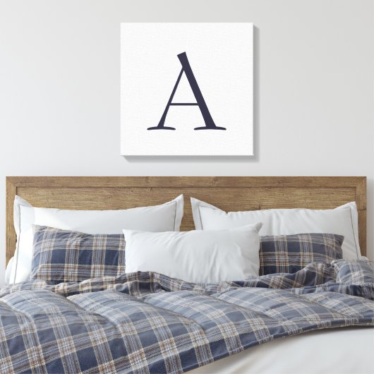 Blauw Vlak Elegant Modern Monogram Initiaal Canvas Afdruk (Insitu (Slaapkamer))