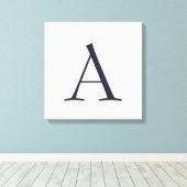 Blauw Vlak Elegant Modern Monogram Initiaal Canvas Afdruk (Insitu (Houten vloer))
