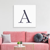 Blauw Vlak Elegant Modern Monogram Initiaal Canvas Afdruk (Insitu (Woonkamer))