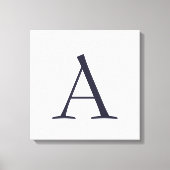 Blauw Vlak Elegant Modern Monogram Initiaal Canvas Afdruk (Voorkant)